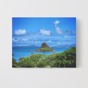 Lienzo envuelto en galería con un sombrero de hombre chino, impresión de paisaje oceánico, decoración de playa, regalo para amantes de la naturaleza, estética del hogar, vida costera, Hawái