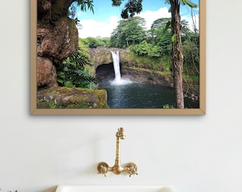 Rainbow Falls Hawaii Print | Tropical Jungle Waterfall (Digital Download)