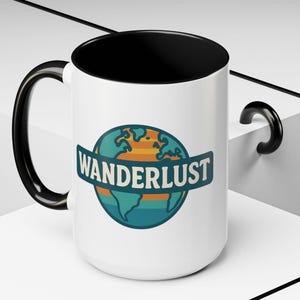 Coffee Mug, Wanderlust Globe design, travel lover gift, adventure mug, explorer cup, world map tea cup, inspirational drinkware