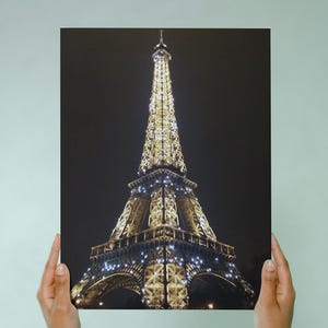 Eiffel Tower at Night Gallery Wrapped Canvas - Illuminated Paris Landmark Print, Romantic France Wall Art, Glittering Eiffel Tower Canvas