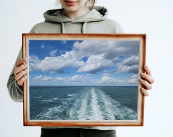 Open Ocean Wake – Tranquil Blue Sea Photography Norway - Digital Download