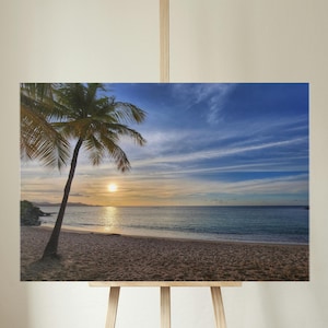 Canvas Art Print, St. Croix Sunset Palm Tree, Wall Decor, Home Decoration, Tropical Island Picture, Coastal Living Room Art