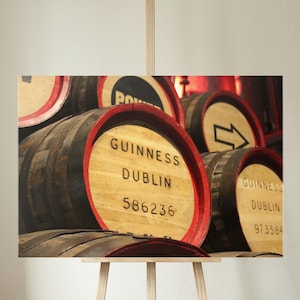 Guinness Dublin Barrel Gallery Wrapped Canvas - Irish Pub Decor - Rustic Whiskey Barrel Photography Canvas for Home or Bar