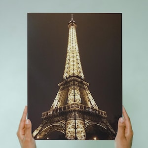 Eiffel Tower at Night Gallery Wrapped Canvas - Paris Wall Art Print, Illuminated Eiffel Tower Decor, Romantic Travel Photography Gift