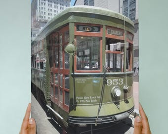 Impresión en lienzo del tranvía de St. Charles de Nueva Orleans, arte de viaje vintage de Nueva Orleans