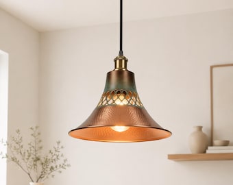 Lámpara colgante de cobre martillado, lámpara colgante marroquí, accesorio rústico para isla de cocina.