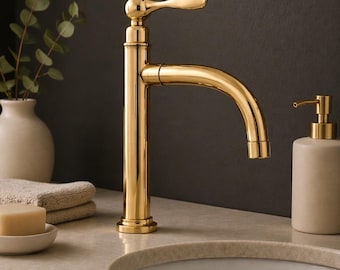 Unlacquered Brass Wall Mount Faucet, Handmade 2 Hole Mixer Tap, Vintage Bathroom Fixture