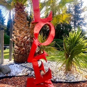 Red LOVE Sculpture: Modern Metal Art - Valentine&#39;s Day Decor