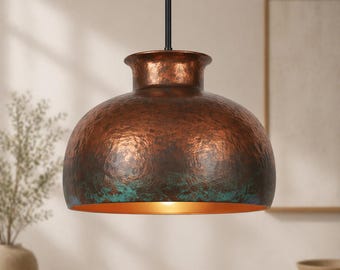 Lampada a sospensione a cupola in rame martellato a mano, lampada marocchina da appendere, apparecchio rustico per la cucina