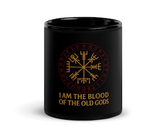 Viking Mug: Norse Pagan Coffee Cup with Gold Runes & Vegvisir Symbol