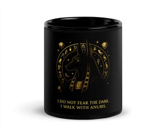 Taza de Anubis: Taza de café dorada del dios egipcio - Regalo pagano ocultista