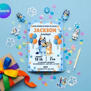 Bearbeitbare Bluey Geburtstagseinladung | Digital Printable Kids Party einladen | Sofortiger Download Bluey Kartenvorlage für Jungen & Mädchen