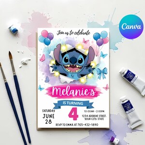 Invito di compleanno a tema Stitch modificabile / Invito alla festa di Lilo e Stitch stampabile digitalmente / Modello di biglietto Ohana scaricabile immediatamente