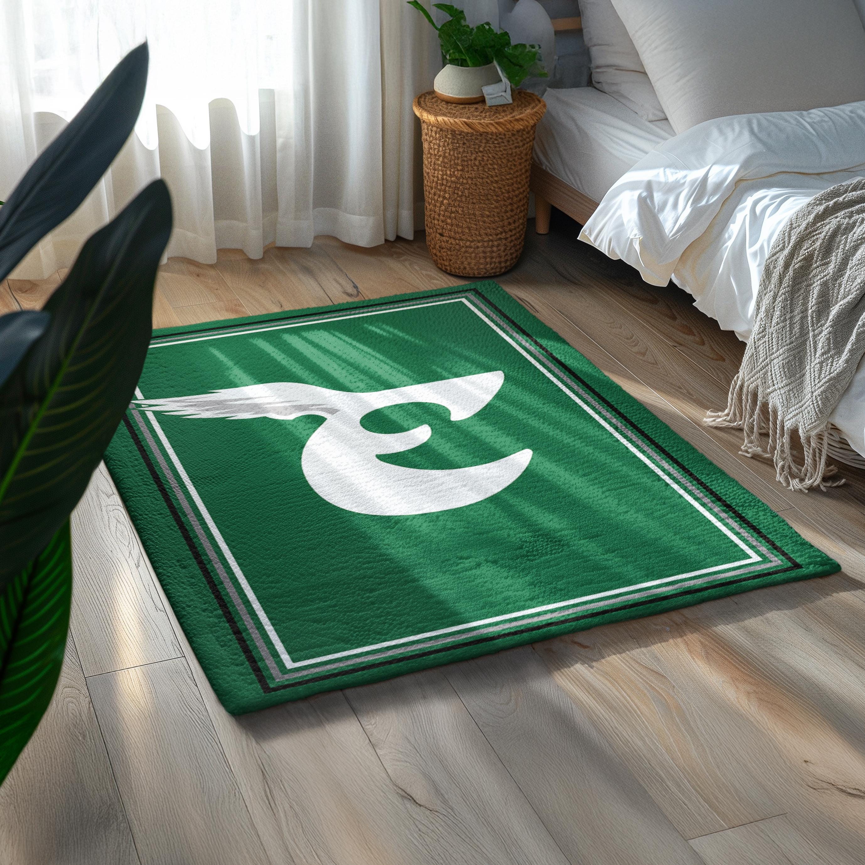 Discover Eagles Vintage Kelly Green Area Rug | Retro Football Home Decor,80s 90s Philly Team Logo Rug, Sports Room Mat