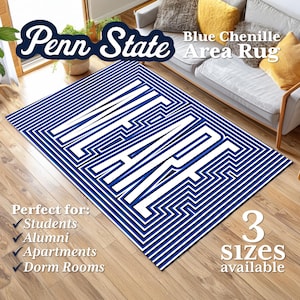Penn State WE ARE vloerkleed, marineblauw vloerkleed met optische illusie, geometrisch doolhof, decoratie voor studentenkamer, PSU studentenappartement en cadeau voor alumni