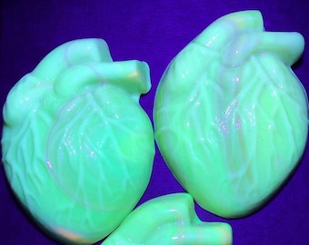 SALE! One Uranium Glowing Glass Anatomical Heart - UV Black Light Reactive!