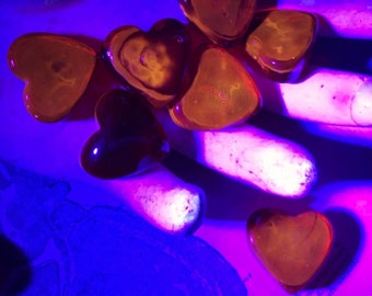 1950s Glowing Red Glass 1" Heart - Glows Bright Orange UV Black Light Reactive Cadmium - You Pick Amount!