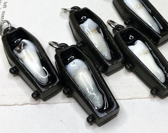 SALE! Real Human Tooth Coffin Pendant Necklace Set in Resin in Black Coffin