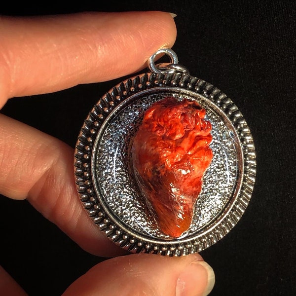 Real Dry Preserved Heart Set in Resin Pendant Necklace