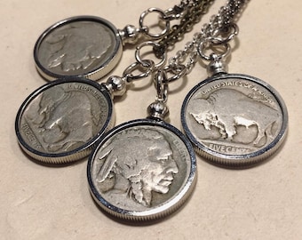 Real Vintage Buffalo Indian Head Nickel Coin Pendant Necklace - No Dates!