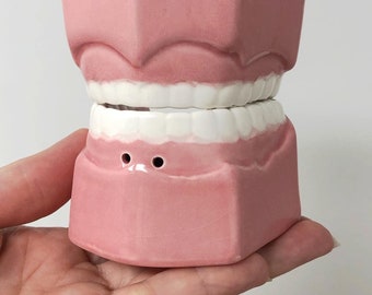 Vintage Ceramic Human Teeth Salt and Pepper Shakers Look Like Dentures