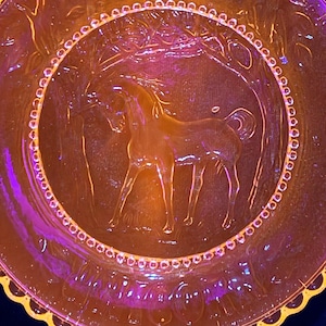 1980s Unicorn in Magical Forest Blue Selenium Glass Cup Plate Vintage - UV Black Light Reactive Glows - 365 & 395