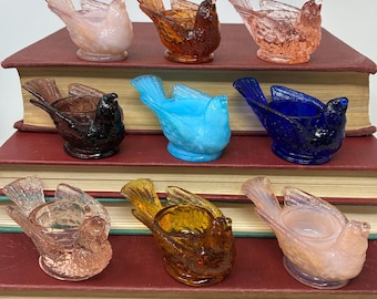 PICK ONE! Vintage Bird and Berry Glass Trinket Jar - Bird Shaped Bowl