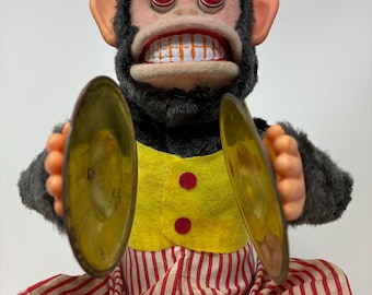 1960s Jolly Chimp Cymbal Playing Creepy Patina Vintage Monkey Toy - Nonfunctional