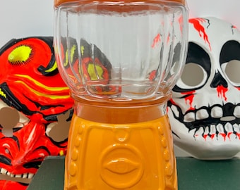 Orange Pumpkin Shaped Glass Faux Gumball Machine Container with Sealed Lid
