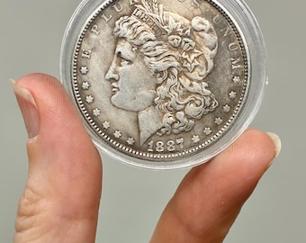 One Replica Morgan Dollar Coin with Protective Plastic Case - United States Silver Dollar