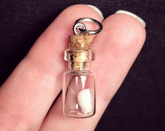 Real Human Baby Milk Tooth in Tiny Glass Vial Pendant Necklace