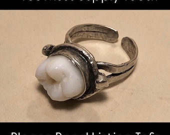 YOU SUPPLY TOOTH - Your Supplied Tooth Made Into Adjustable Silver Ring - Starts at Size 7