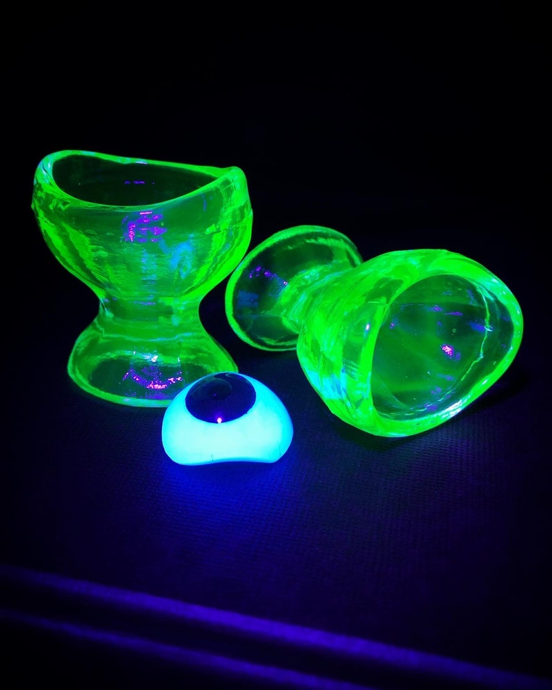 SALE Vintage Glowing Glass Eye Wash Cup UV Black Light Reactive Green Uranium Vaseline Glows image 5