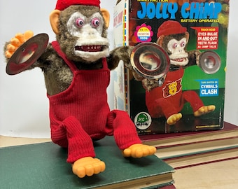 With Box! Jolly Chimp Cymbal Playing Creepy Vintage Monkey Toy with Red Hat and Jumper - Nonfunctional