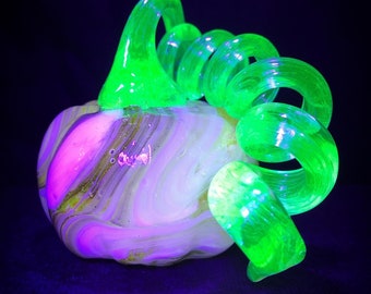 SALE! Glowing Pumpkin and Vine Uranium Slag Glass - UV Black Light Reactive!