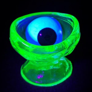 SALE Vintage Glowing Glass Eye Wash Cup UV Black Light Reactive Green Uranium Vaseline Glows image 1