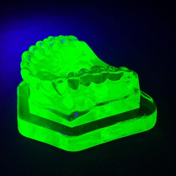 LAST ONE! Glowing Green Uranium Vaseline Glass Human Teeth Mold UV Black Light Reactive