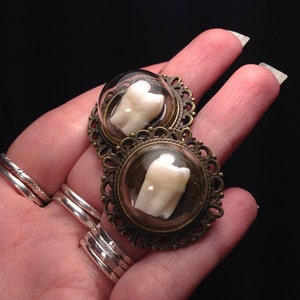 LAST ONE Real Human Tooth Glass Domed Adjustable Antique Brass Ring image 2