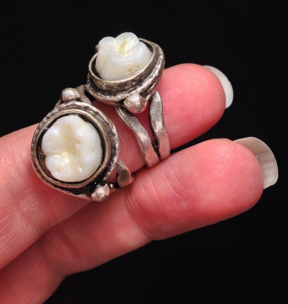 YOUR SUPPLIED TOOTH made into Adjustable Silver Plated Ring 10mm Setting Starts at Size 7