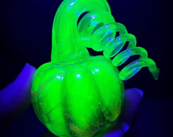 SALE! Glowing Pumpkin and Vine Uranium Slag Glass - UV Black Light Reactive!