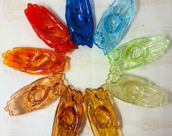 PICK ONE! Vintage Glass Hand & Flowers Ring, Coin, Trinket Dish: Uranium, Cadmium, Selenium, Maganese UV Black Light Reactive Glows