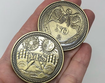 One Ouija Yes or No Coin Toss Fate Divination Lucky Fidget - Brass Option