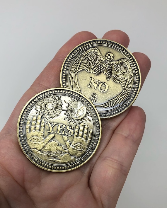 One Ouija Yes or No Coin Toss Fate Divination Lucky Fidget - Brass
