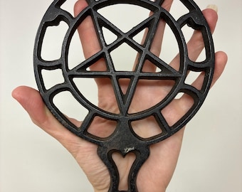 1950s Rare Cast Iron Pentacle or Pentagram Star Tabletop or Wall Hanging Trivet with Feet - Larger Option