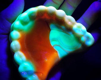 SALE! Glowing Uranium and Cadmium Milky Slag Glass Human Teeth - UV Black Light Reactive