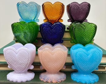 PICK ONE! Vintage Sweetheart Glass Trinket Jar - Heart Shaped Toothpick Holder Valentine Gift