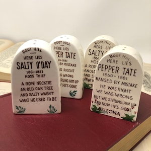 PICK A SET! Vintage Ceramic Tombstone Salt and Pepper Shakers Boot Hill Western Motif