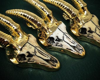 One Golden Baphomet Skull Pendant Necklace