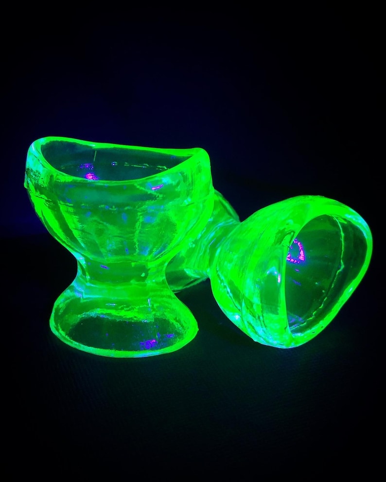 SALE Vintage Glowing Glass Eye Wash Cup UV Black Light Reactive Green Uranium Vaseline Glows image 3