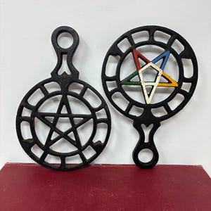 PICK ONE! 1950s Cast Iron Pentacle or Pentagram Star Tabletop or Wall Hanging Trivet with Feet